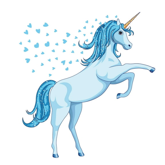 UNICORN - Vinyl Home Living Room Art Blue Unicorn Hearts Fantasy Fairytale Themed Design Sticker Adhesive Wall Decal - Kids Bedroom Nursery Mythical Creature Wall Decoration 9" x 10"
