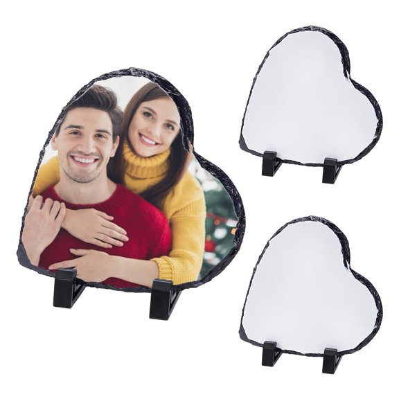 UNICRAFTALE 3 Pack 5.5inch Heart Sublimation Rock Slate Sublimation Photo Slates Heat Transfer Picture Frame with Display Stand Memory Gift for Valentine's Day Christmas Wedding Birthday A101