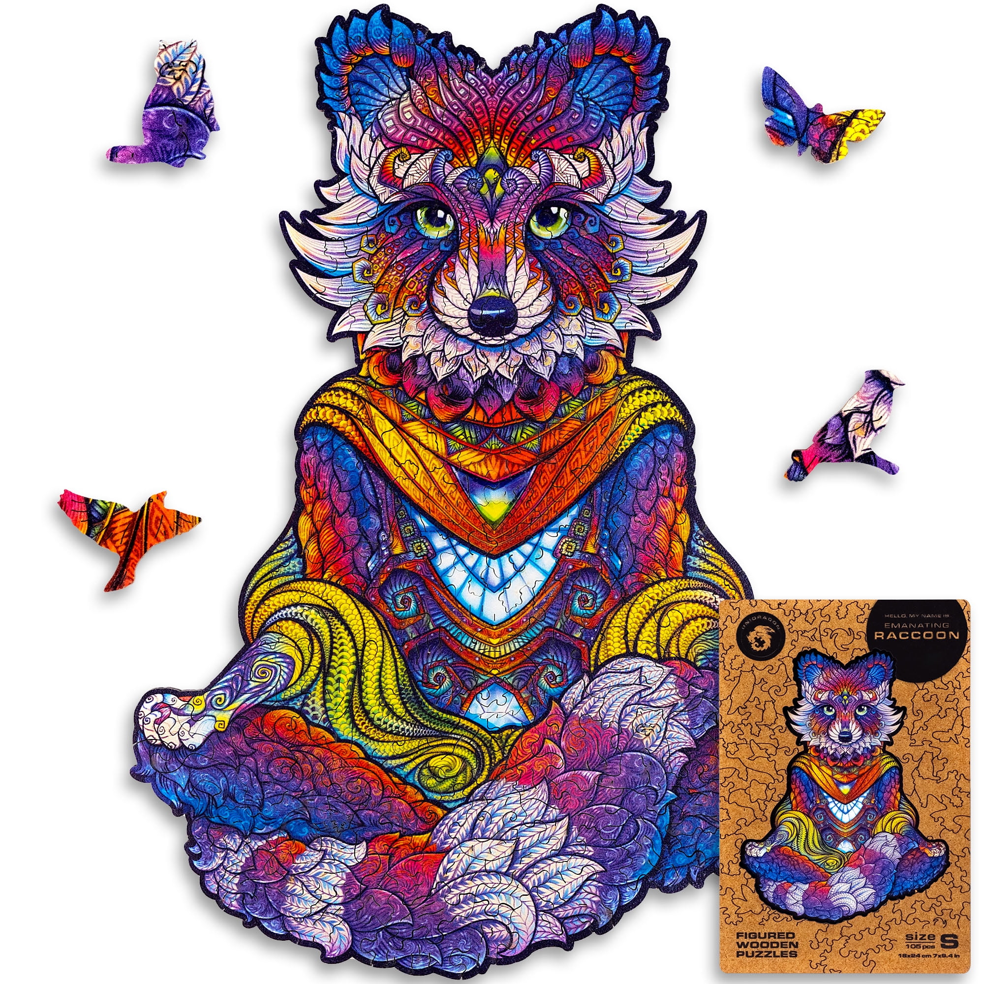 UNIDRAGON Emanating Raccoon Wooden Jigsaw Puzzle S size 105 Pieces