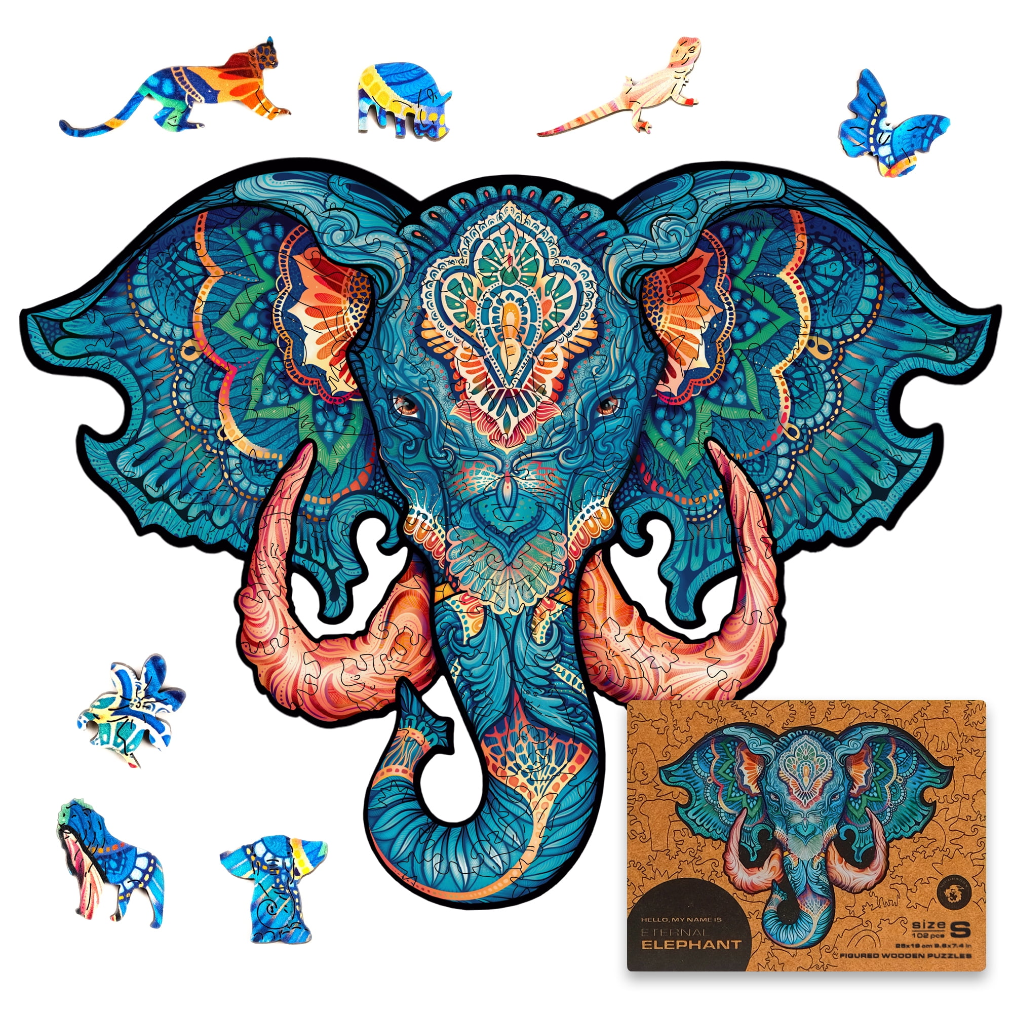 Eternal Elephant Whimsical Wooden Jigsaw Puzzle - 102 Unique Pieces