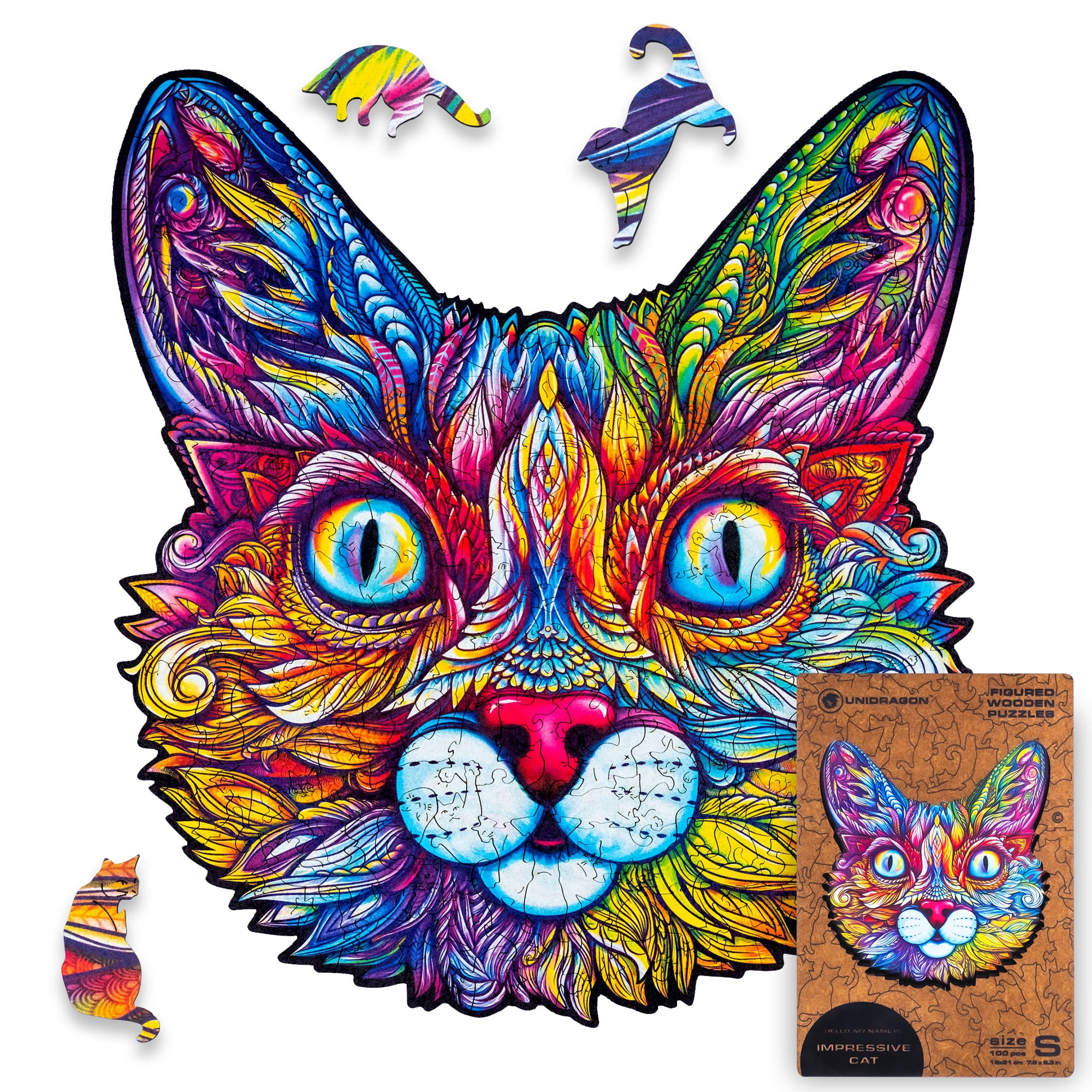 UNIDRAGON Impressive Cat Wooden Jigsaw Puzzle S size 100 Pieces ...