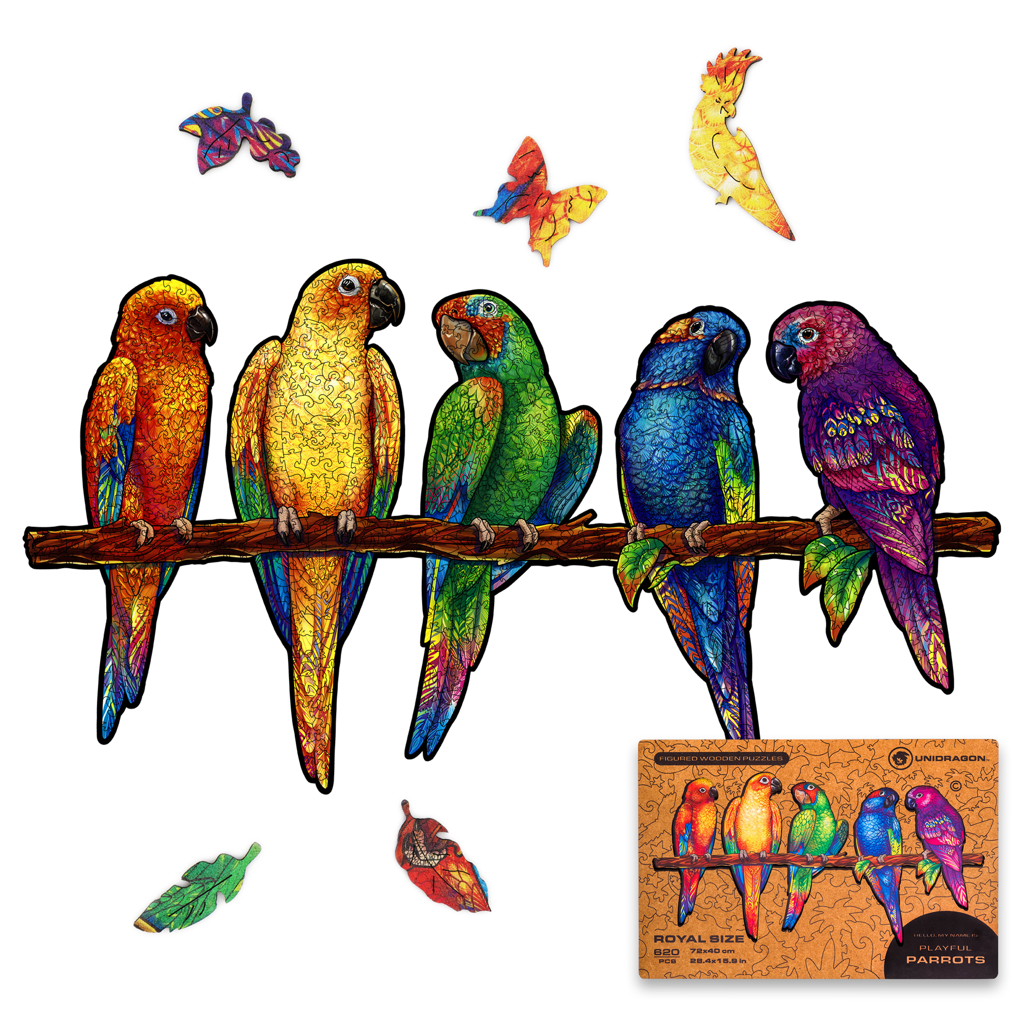 UNIDRAGON Playful Parrots Wooden Jigsaw Puzzle RS 620 Pieces - Walmart.com