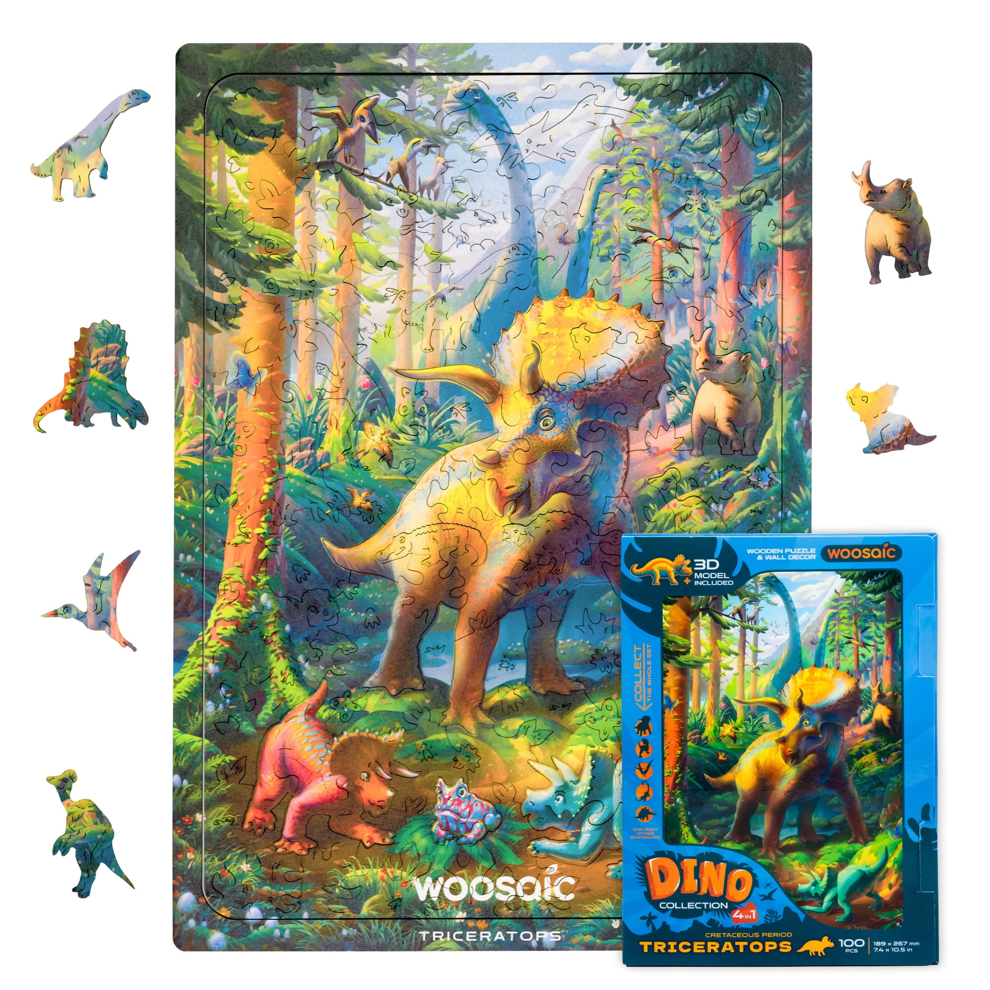 UNIDRAGON Wooden Puzzle Triceratops 100 Pieces Dino Collection ...