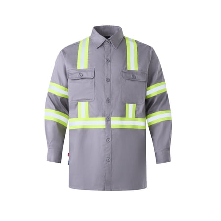 UNIFU FR Hi-Vis Shirts 7OZ Flame Resistant/Fire Retardant High Visibility 100% Cotton Men’s Welding Safety Shirt NFPA2112/CAT2