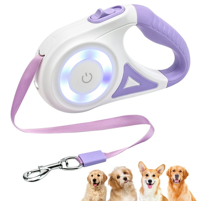 UNIFULL 16 ft Retractable Dog Leash with Flashlight & Front Safety Led Light, Anti-Slip Handle for Dogs up to 110 lbs, 360° Tangle-Free, One Button Brake & Lock