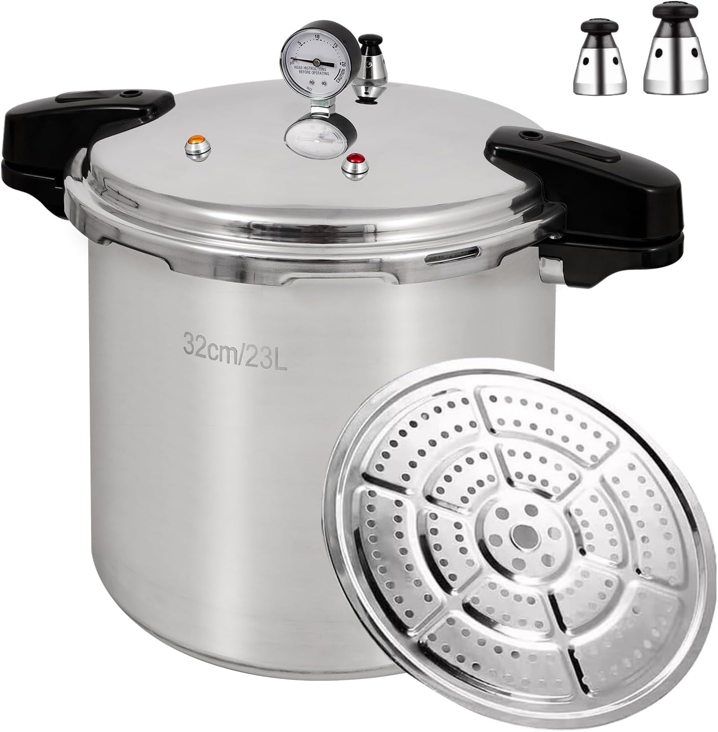 UNIFULL 24 Quart 23 Liter Pressure Cooker Pressure Canner with Pressure Gauge Pressure Relief is 10 or 15 PSI 5 with 2 Pressure Relief Valves