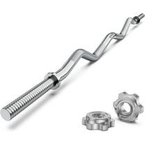 UNIFULL 47" EZ Curl Bar Weight Lifting Bar with Star Collars, 1-inch Weight Plates for Hip Thrusts/Squats/Lunges, Silver