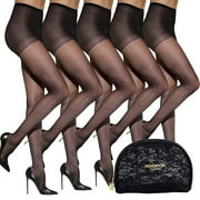 UNIFULL 5 Pack Women's Sheer Tights 20 Denier Control Top Pantyhose with Reinforced Toes