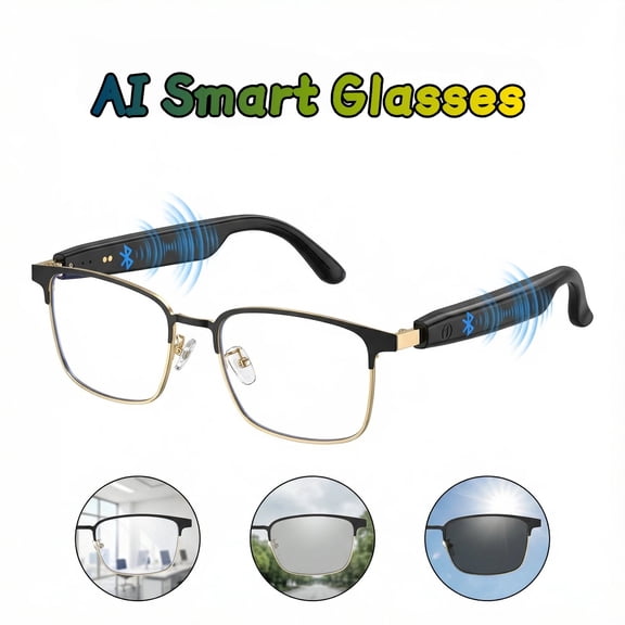 UNIFULL Bluetooth Smart Audio Glasses for Men Women - Blue Light Protection, Color-Changing Polarized Lenses, Open Ear Speakers, Magnetic Charging, Remote Shutter, Gold