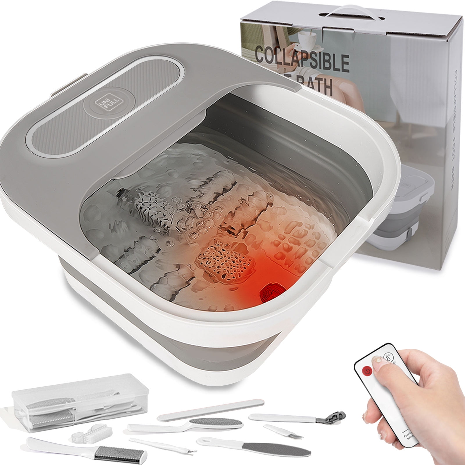 UNIFULL Foot Spa Bath with Heat and Temperature Control, Massager Roller, Bubble, Remote Control, Pedicure Kit, Red Light, Heating Foot Bath