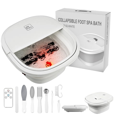 UNIFULL Foot Spa Bath with Heat and Temperature Control, Massager Roller, Bubble, Remote Control, Pedicure Kit, Red Light, Large Heating Foot Bath-White