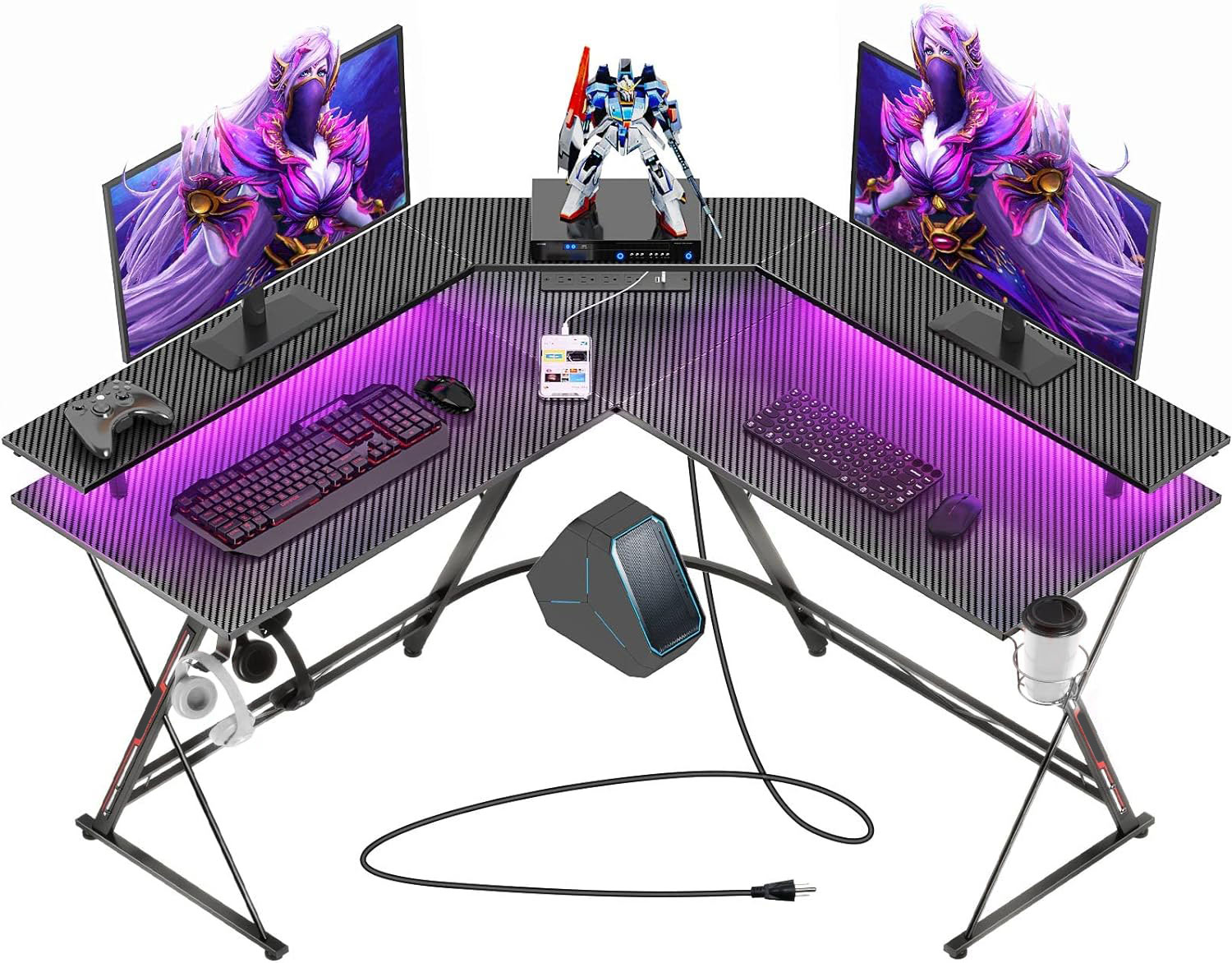 Homall 44 Inches PC Gaming Desk, Z-Shaped with Carbon Fiber Surface ...
