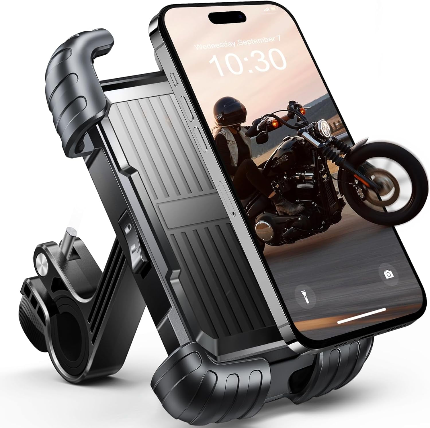 UNIFULL Motorcycle Phone Mount, Bike Phone Holder - Upgrade Quick Install Handlebar Clip for Bicycle Scooter, Cell Phone Clamp for iPhone 15 Pro Max / 14/13, Galaxy S10 and More 5.7-7.8" Phone