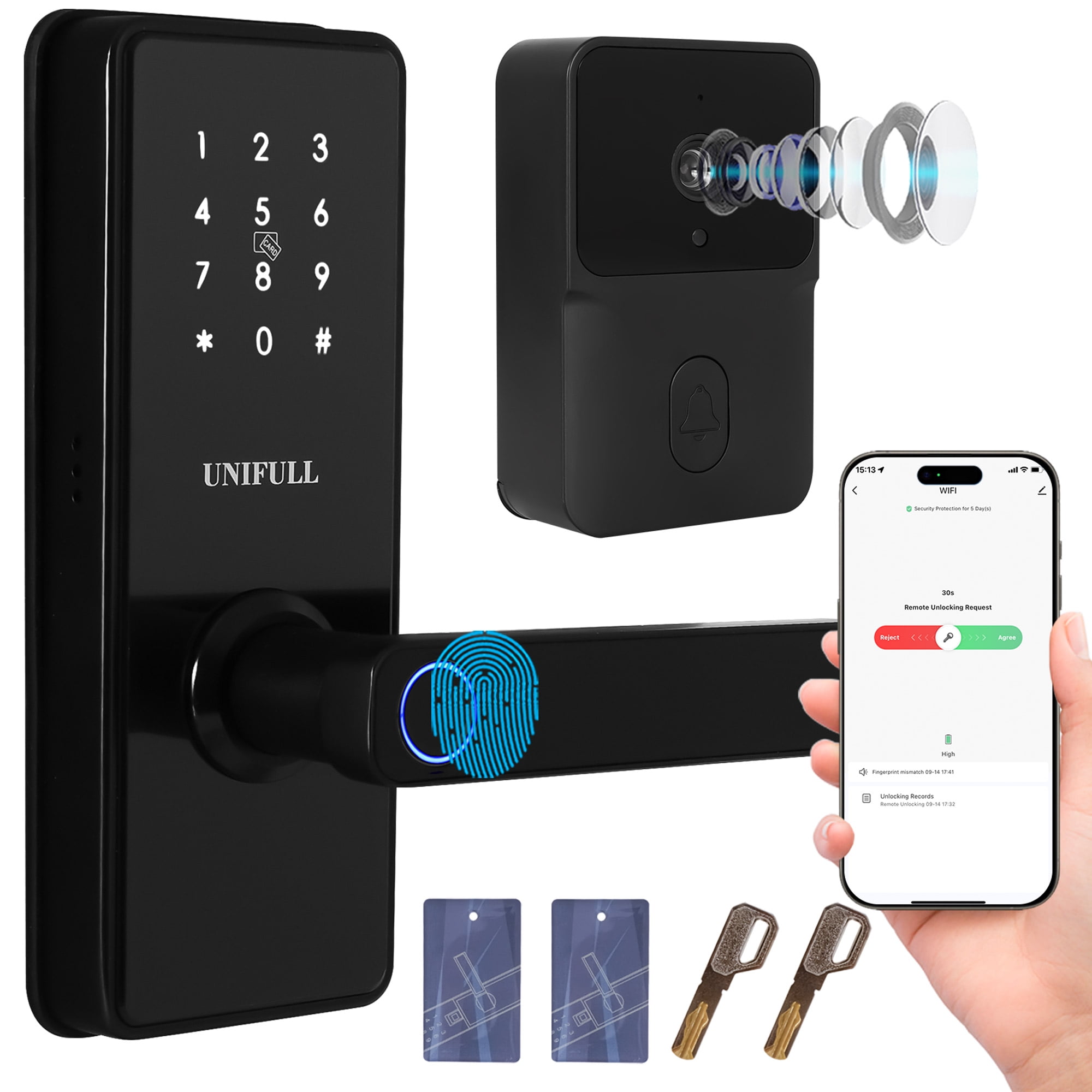 UNIFULL Smart Lock, Fingerprint Door Lock, Keyless Entry Door Lock with