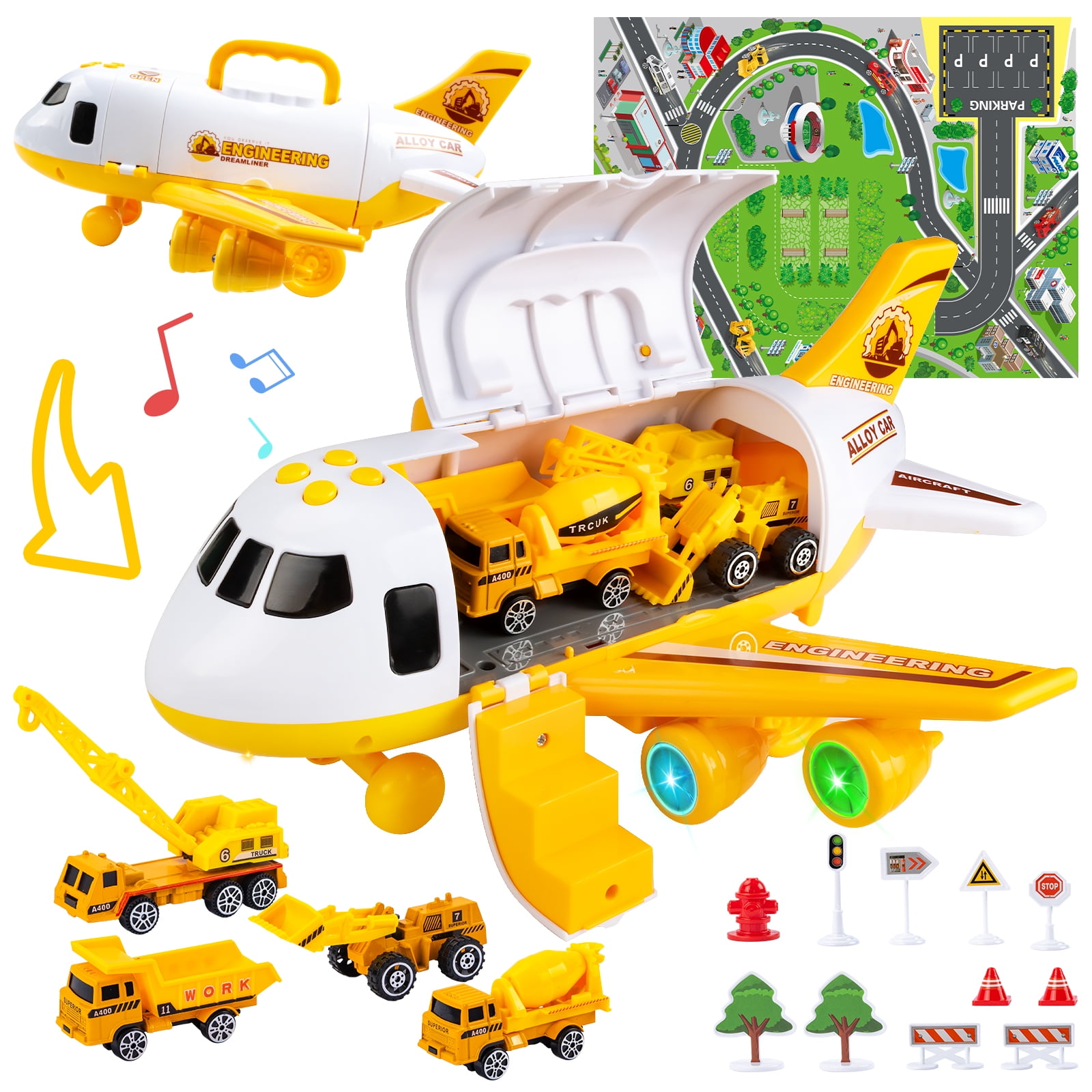 Kidsthrill Mini Friction Powered Airplanes with Lights and Air Plane Sounds - Set of 3 Push and Go Toy Travel Set Planes for Toddler Kids