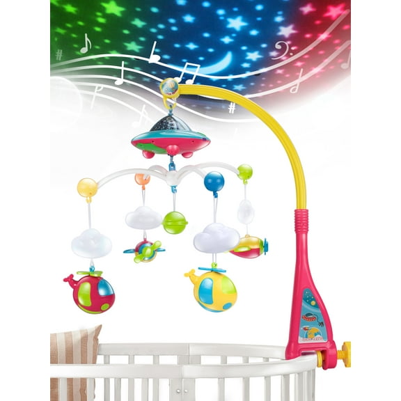 UNIH Baby Crib Mobile with Lights and Music Box for Toddlers, Musical Mobile with Moon and Stars Projection for Infants Age 0 to 24 Months