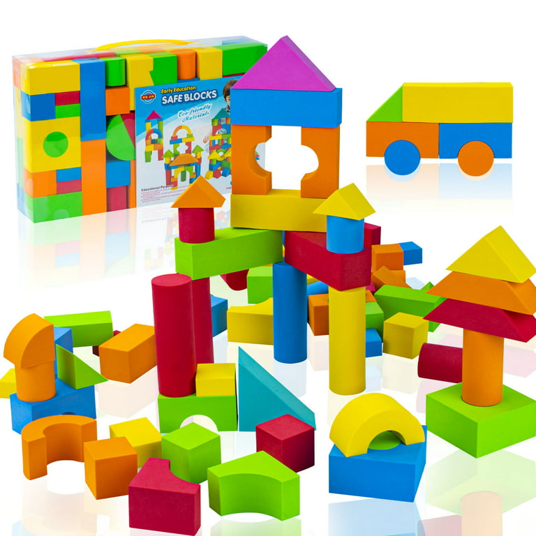 UNIH Foam Building Blocks, Soft Stacking Toys for Age 1 2 3 4 Year Old Boys  Girls, Kids Stackable Block Set (94 Pcs)