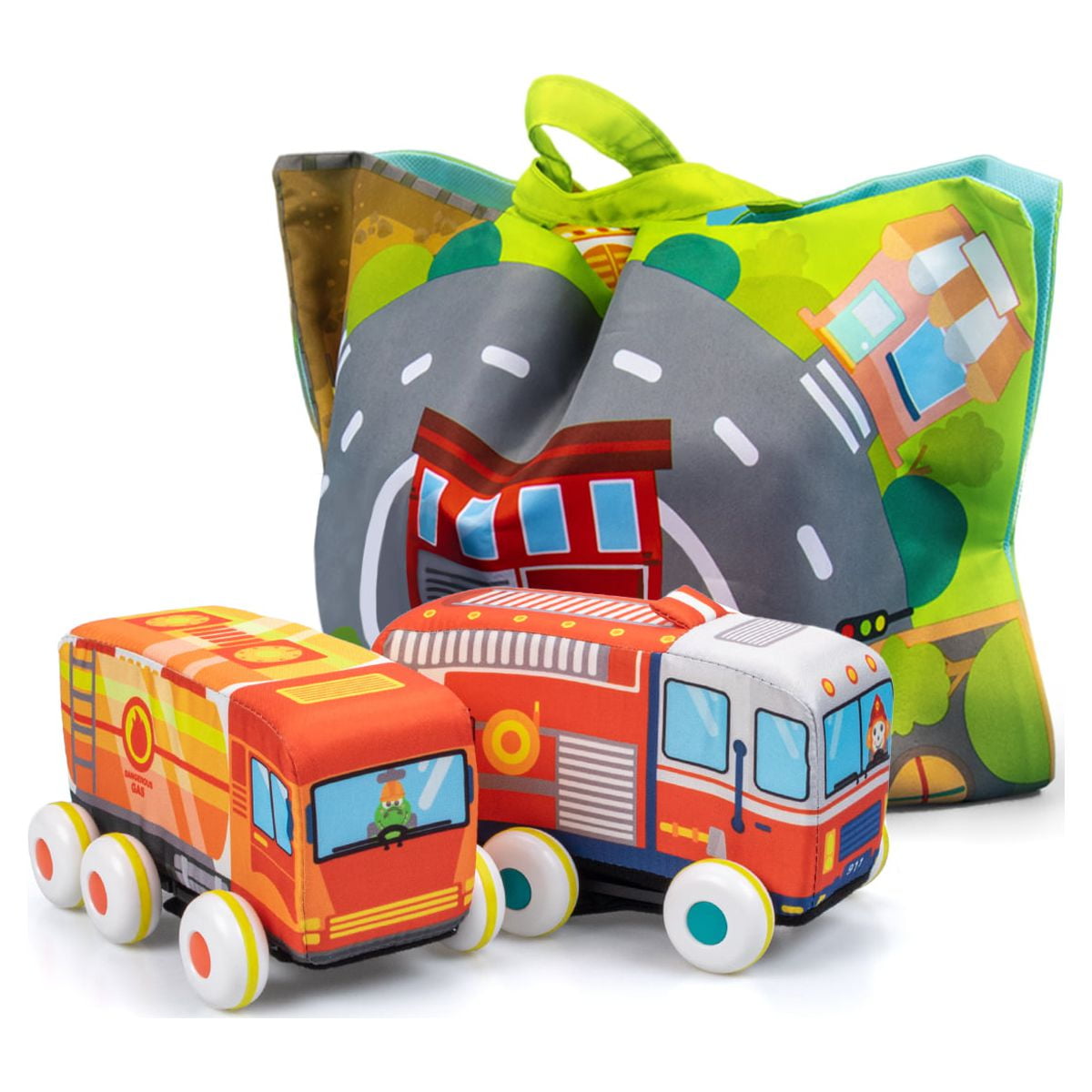 UNIH PullBack Vehicle Baby Toys of Soft Plush Car Set with Play Mat