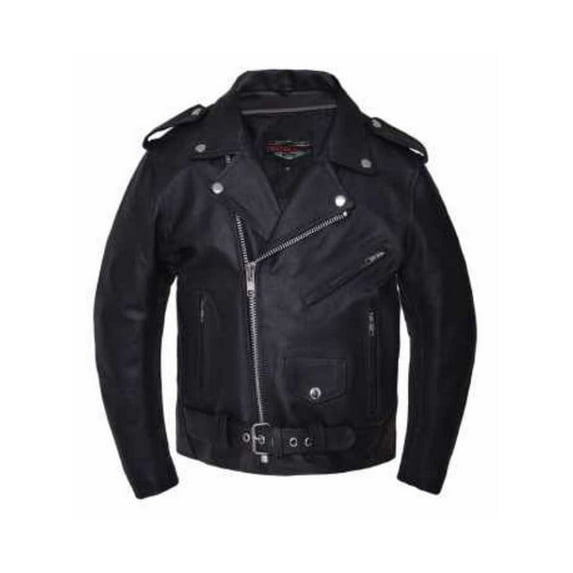 UNIK Boy's Premium Leather Biker Style Jacket - Classic Black (L)