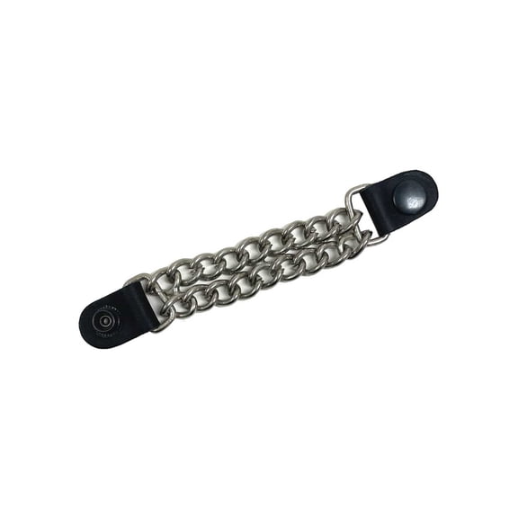 UNIK Men's Chunky Double Chain 6.5" Vest Extender w/ Leather Black Snap Tabs, Silver