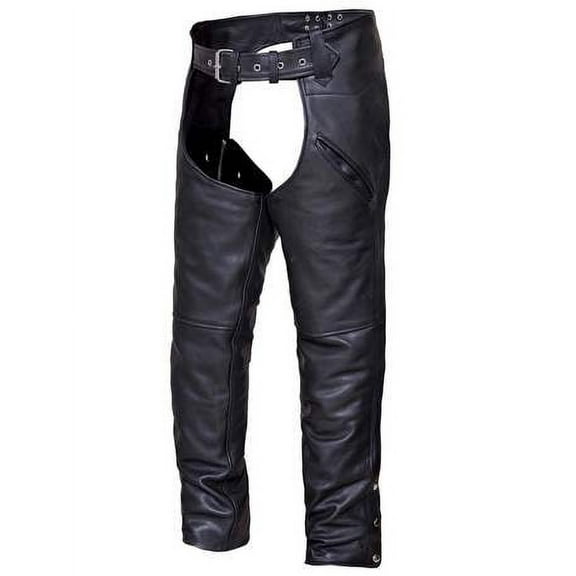 UNIK Men's Deep Pocket Adjustable Buffalo Leather Motorcycle Chaps - Black (L)