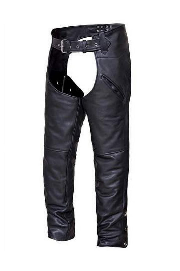 UNIK Men's Deep Pocket Adjustable Buffalo Leather Motorcycle Chaps - Black (XL)