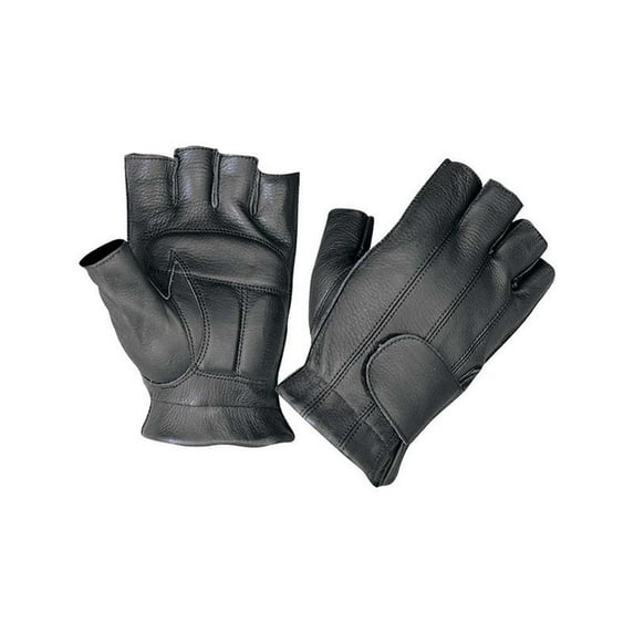 UNIK Men's Fingerless Gel Palm Cowhide Leather Motorcycle Gloves - Black (2XL)