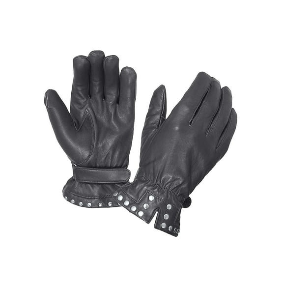 UNIK Women's Studded Cowhide Leather Full-Finger Motorcycle Gloves - Black (S)