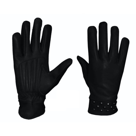 UNIK Women's Studded Full-Finger Lambskin Leather Motorcycle Gloves - Black (L)