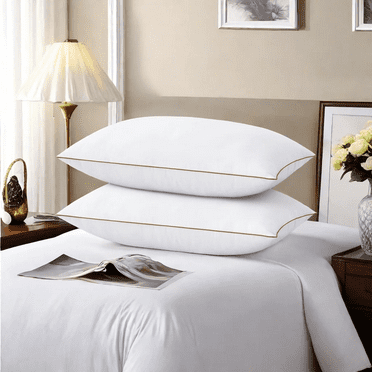 UNIKOME Bedding Bed Down Feather Pillows for Sleeping Set of 2, Natural Goose Feathers Pillows with Breathable Downproof Shell Cover , Luxury Pillows for Hotel Standard, 20x26 Dorm Pillow Bundles