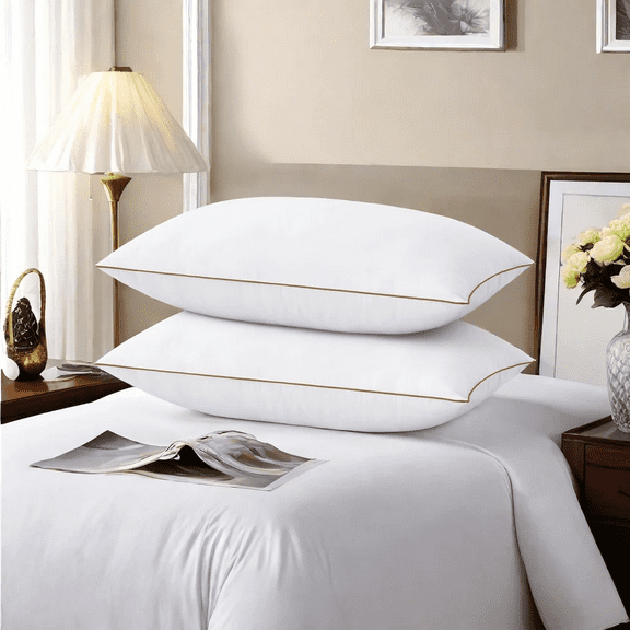 UNIKOME Bedding Bed Down Feather Pillows for Sleeping Set of 2, Natural Goose Feathers Pillows with Breathable Downproof Shell Cover , Luxury Pillows for Hotel Standard, 20x26 Dorm Pillow Bundles