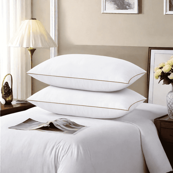 UNIKOME Down Feather Pillows for Bed 20 x 30 Inches Queen Size Set of 2, Medium Firm Luxury Cooling Hotel Collection Feather Down Pillows for Back, Stomach or Side Sleepers