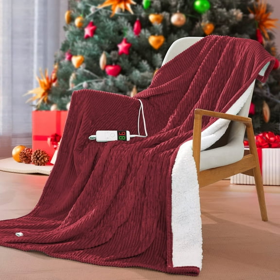 UNIKOME Flannel Wine Heated Electric Blanket, 50 in x 60 in