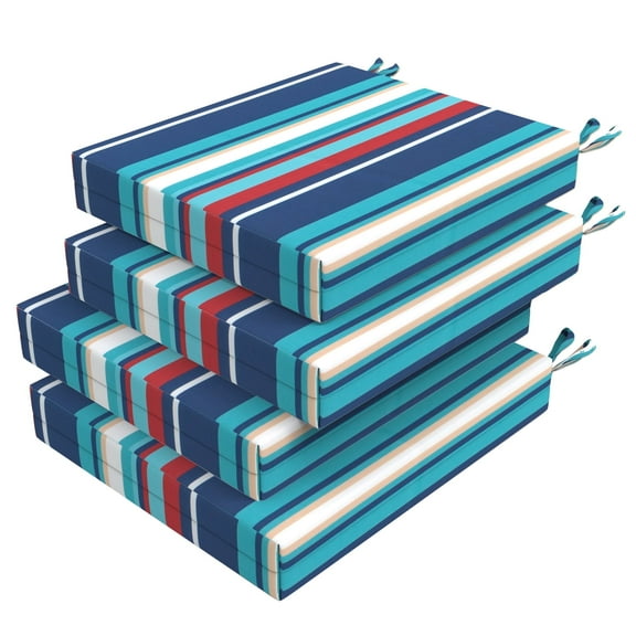 PYPUMSA Outdoor Chair Seat Pads Cushions Set of 4 for Patio Furniture, Water-Resistant Patio Chair Cushions with Ties, High Density Foam Outdoor Seat Cushion, 18.5" X 16" X 3", stripe