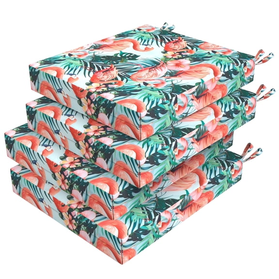 PYPUMSA 4-Pack Outdoor Patio Seat Cushions, Water-Resistant High-Density Foam, 18.5 x 16 x 3 inch, Pink Flamingos