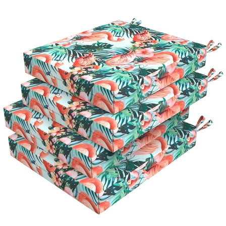 PYPUMSA Outdoor Chair Seat Pads Cushions Set of 4 for Patio Furniture, Water-Resistant Patio Chair Cushions with Ties, High Density Foam Outdoor Seat Cushion, 18.5" X 16" X 3", Pink Flamingos