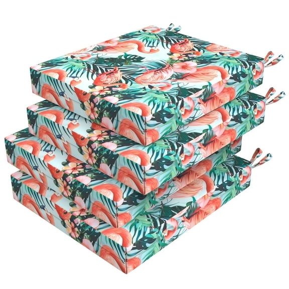 PYPUMSA Outdoor Chair Seat Pads Cushions Set of 4 for Patio Furniture, Water-Resistant Patio Chair Cushions with Ties, High Density Foam Outdoor Seat Cushion, 18.5" X 16" X 3", Pink Flamingos