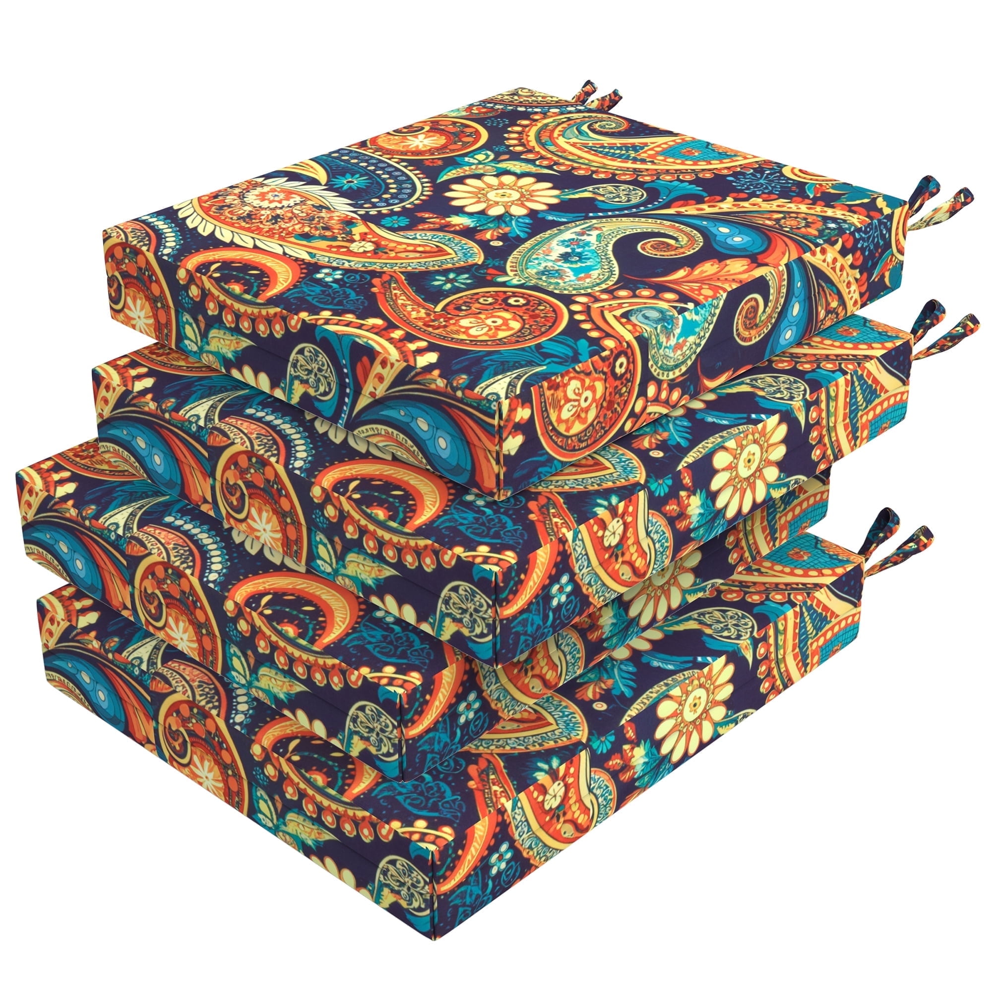 PYPUMSA Outdoor Chair Seat Pads Cushions Set of 4 for Patio Furniture, Water-Resistant Patio Chair Cushions with Ties, High Density Foam Outdoor Seat Cushion, 18.5" X 16" X 3", Yellow Flower