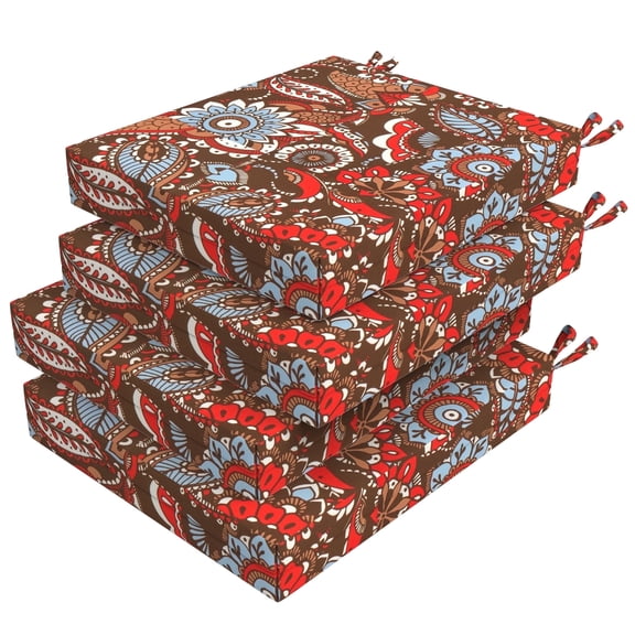 PYPUMSA 4-Pack Outdoor Patio Seat Cushions, Water-Resistant High-Density Foam, 18.5 x 16 x 3 inch, Red Flower