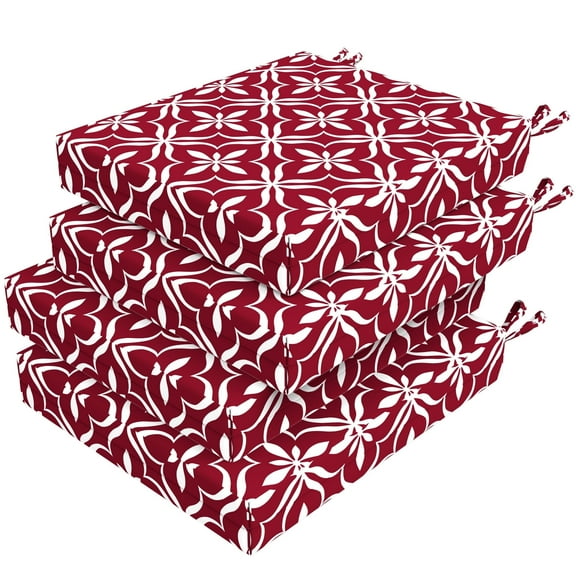 PYPUMSA Outdoor Chair Seat Pads Cushions Set of 4 for Patio Furniture, Water-Resistant Patio Chair Cushions with Ties, High Density Foam Outdoor Seat Cushion, 18.5" X 16" X 3", Red