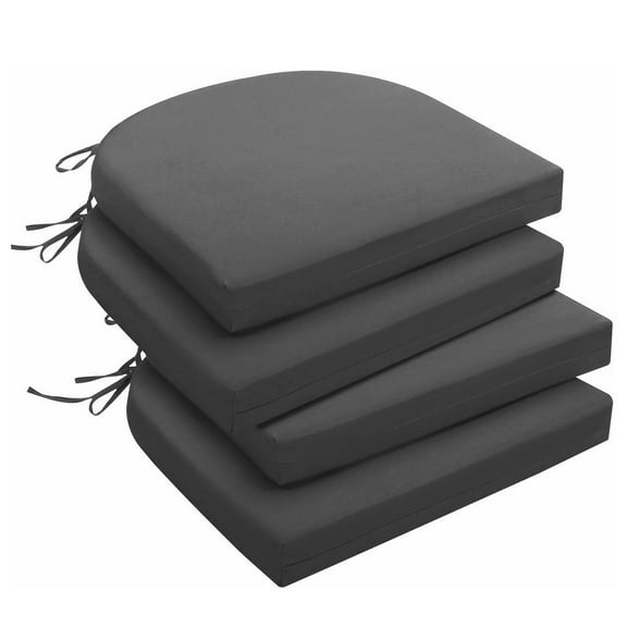 UNIKOME Outdoor Patio Chair Cushions Pack of 4,Water Resistant Patio Decor Chair Seat Cushions with Ties, Sponge Filling Round Corner Seat Cushions for Backyard Patio Chair, 17"x16"x2", Dark Gray