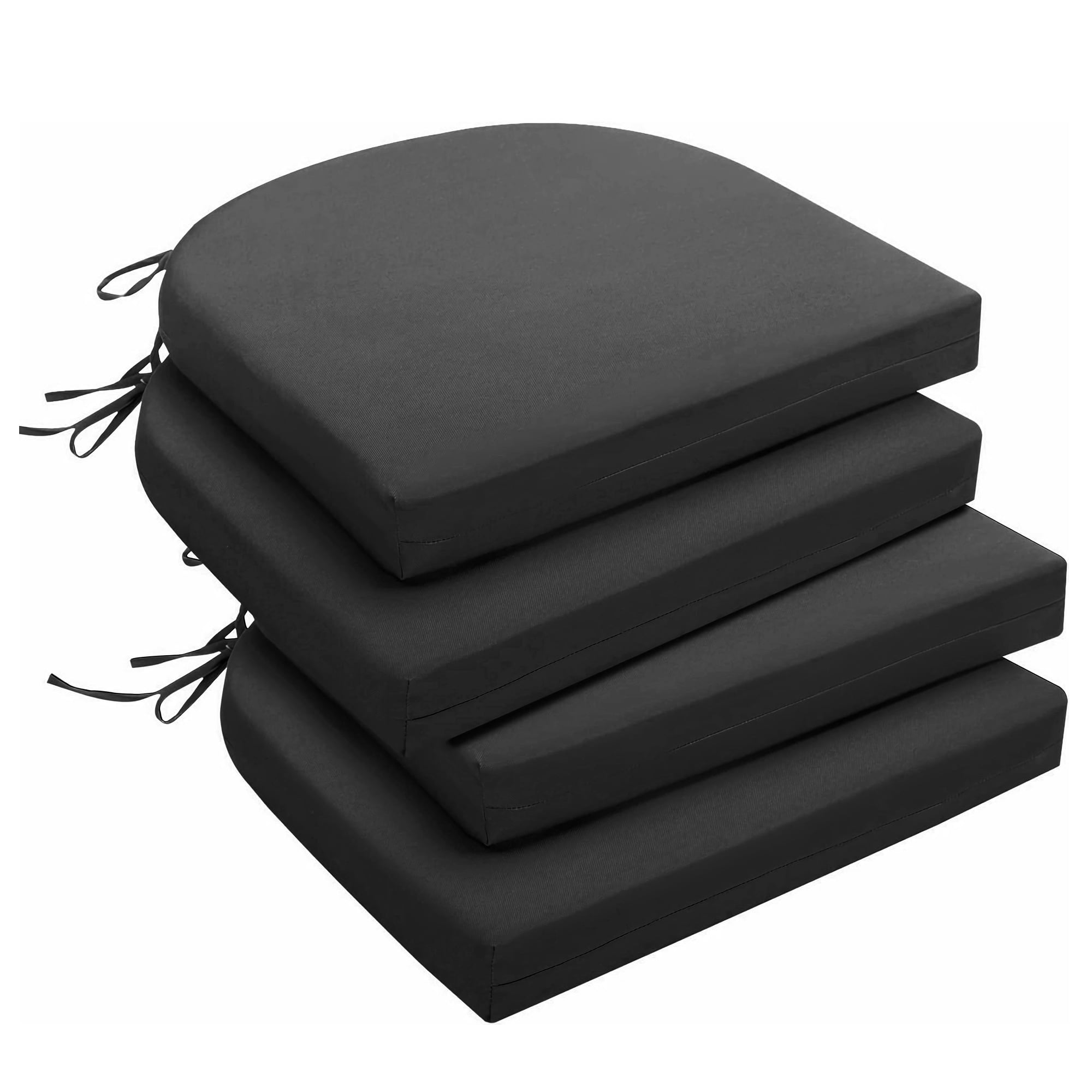 UNIKOME Outdoor Patio Chair Cushions Pack of 4,Water Resistant Patio Decor Chair Seat Cushions with Ties, Sponge Filling Round Corner Seat Cushions for Backyard Patio Chair, 17"x16"x2", Black