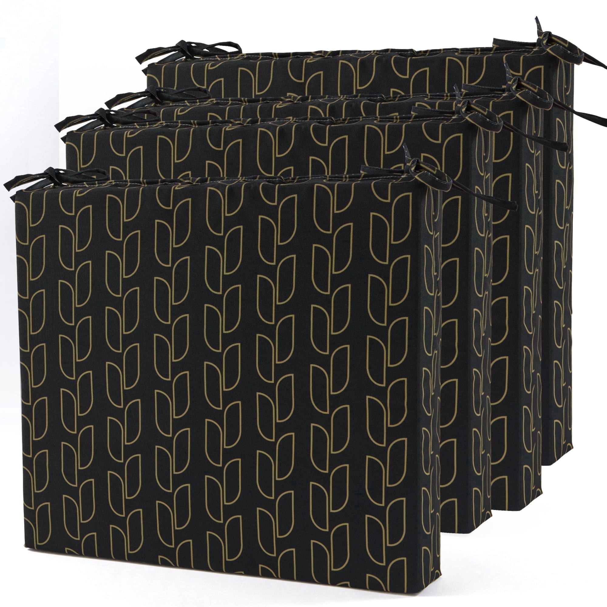 UNIKOME 4-Pack Outdoor Patio Seat Cushions, Waterproof High-Density Foam, 18.5 x 16 x 3 inch, Black Floral