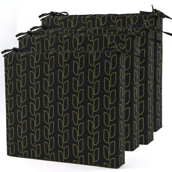 UNIKOME Outdoor Patio Seat Cushions Set of 4, Water Resistant Patio Chair Cushions Square Corner Seat Cushions Pads for Outdoor Furniture, Seat Pads Waterproof with Ties, 18.5"x16"x3", Black Floral