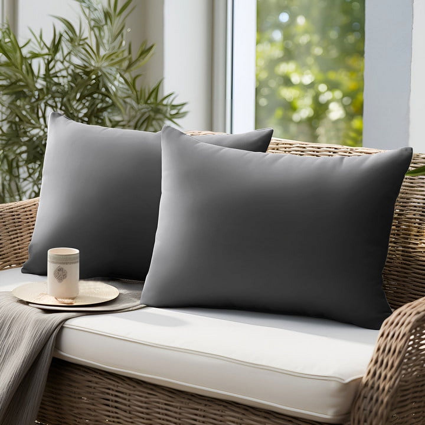 UNIKOME Outdoor Waterproof 12” x 20” Decorative Pillows, Dark Grey ...