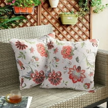 UNIKOME Outdoor Waterproof Pillows Set of 2,  Outdoor Decorative Feather Down Throw Pillow Embroidery Printed Floral Decor Pillow Inesrts for Sofa Couch Patio Seat , 18x18 Inch