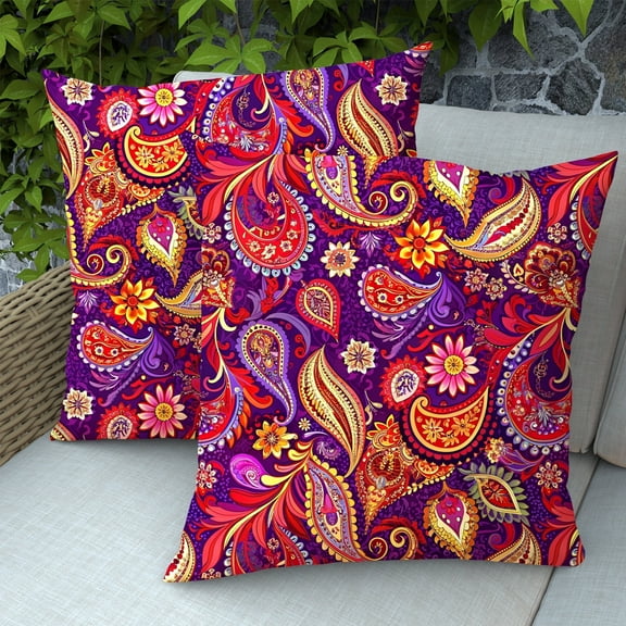 PYPUMSA Outdoor Waterproof Pillows Set of 2, Outdoor Decorative Feather Down Throw Pillow Embroidery Printed Floral Decor Pillow Inesrts for Sofa Couch Patio Seat , 18x18 Inch