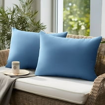 UNIKOME Outdoor Waterproof Throw Pillows "12" x "20" Feathers and Down Filled Square Solid Pillows Water Resistant Outdoor Pillows Decorative for Garden Patio Sofa Picnic, Set of 2, 12*20 Inch, Blue
