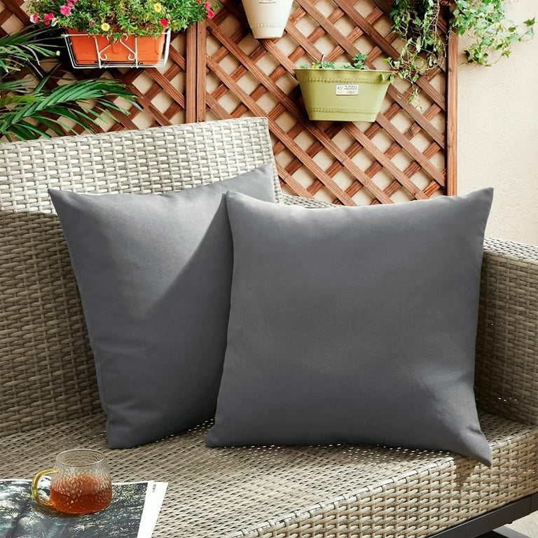 UNIKOME Outdoor Waterproof Throw Pillows 18x18 Feathers and Down Filled  Square Solid Pillows Water Resistant Outdoor Pillows Decorative for Garden  Patio, Set of 2, 18*18Inch, Dark Grey/Charcoal Gray 