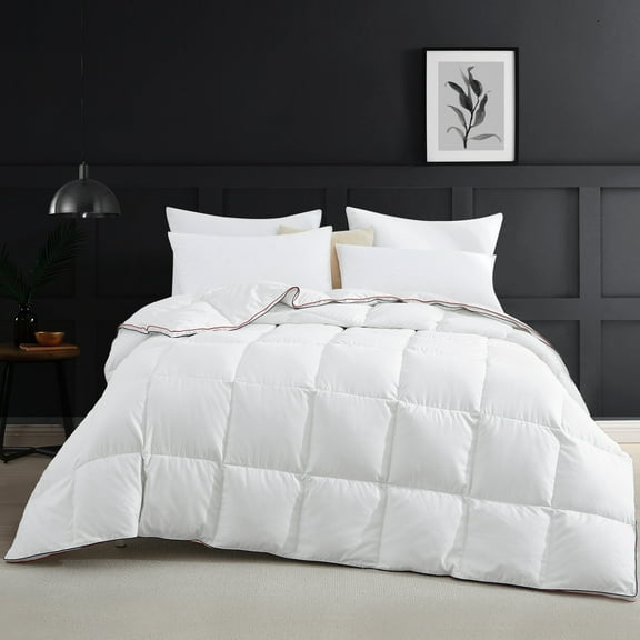 UNIKOME White Feather Fiber and Down Comforter Solid, Full/Queen